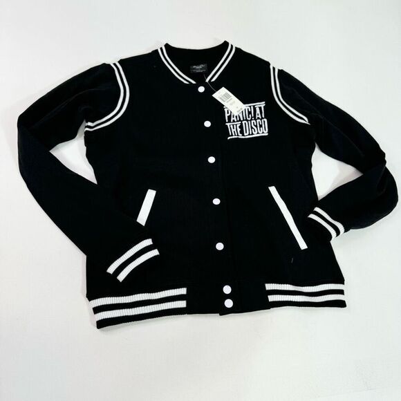 Panic! At The Disco Manhead Jacket Mens Large Black Varsity Button-Front New - Picture 2 of 9